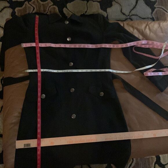 Worthington Works Stretch Separates Size 8 Silver Button Front Black Trench Coat - Picture 12 of 15